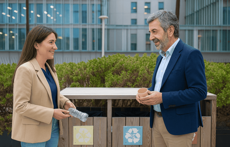 hombre y mujer reduciendo huella de corbono